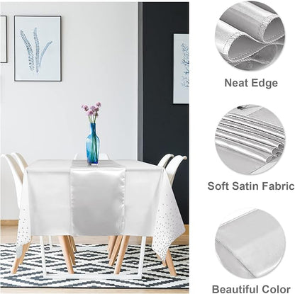 MASHAN 24Pack Disposable Plastic Tablecloths and Satin Table Runner Set White - Image 3