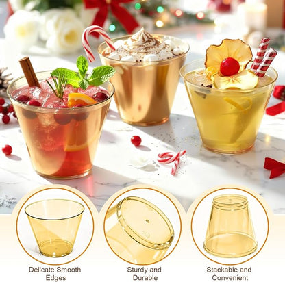 Glowserve 9 OZ Gold Disposable Plastic Cups Cocktail Cup 150 Pack | Fancy - Image 2