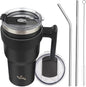 Konokyo 30 oz Tumbler with Handle and Straw, Insulated Travel Mug | Black; by Konokyo