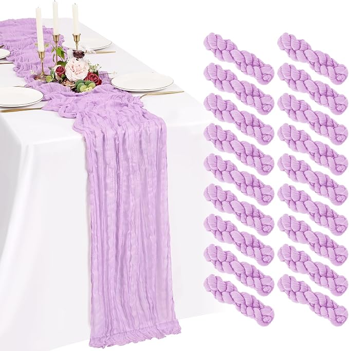 18 Pack Cheesecloth Table Runner 10FT Lilac Purple Table Runner Lavender Boho by Showgeous