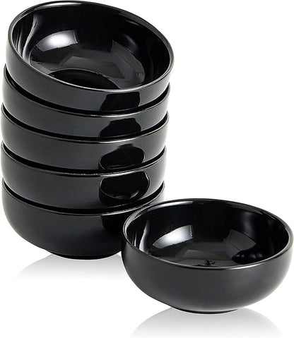 Ceramic Pinch Bowls,2.7 oz Mini Prep Dip Bowl Set,Small Dipping Salsa Charcuterie Soy Sauce Side Dish for Sushi,Set of 6(Black)