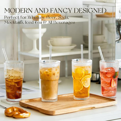 KEMORELA 20oz Ribbed Glass Tumblers - Image 2