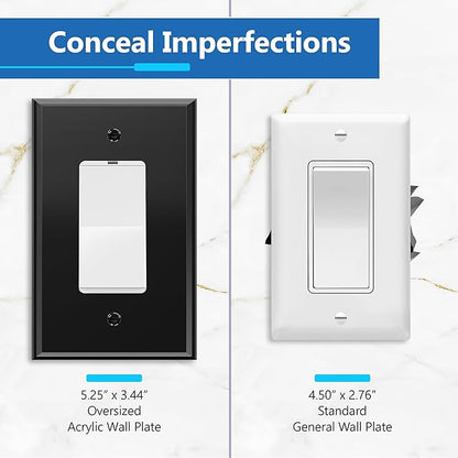 LIDER Reflective Acrylic Decorator Wall Plate, Mirrored Light Switch Plate, Plexiglass Outlet Cover, Acrylic Glass, Oversized 1-Gang 5.25" x 3.44", LWP-31O-ABK5P, Black, 5 Pack