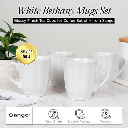 SANGO Bethany White Mugs Set of 4, 15 oz Stoneware White Coffee Mugs, Vibrant - Image 2