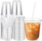 50 Sets Clear Plastic Cups with Lids and Straws, Disposable Iced Coffee Cups Drinking PET for Cold Drinks, Juice, Smoothie, Coffee Shops, Party, Christmas (Clear,14 oz)