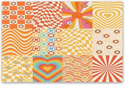 60S 70S Hippie Flower Placemats，Groovy Floral Table Mats for Kitchen Table Boho Vintage Flowers Groovy Aesthetic Placemats for Kids Girls Teens 18"x12" 6 PCS