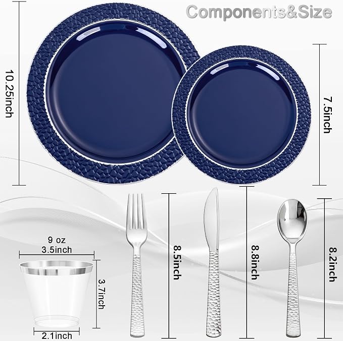 Ciaell 150 PCS Blue and Silver Plastic Plates - Image 7