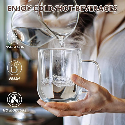Double Walled Glass Coffee Mugs 12 oz, Glass Coffee Cups Set of 4 - Image 3