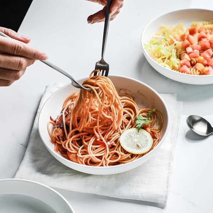Selamica Porcelain 8.6 inch Salad Pasta Bowls, 34 OZ Bowls Plates, Wide and - Image 4