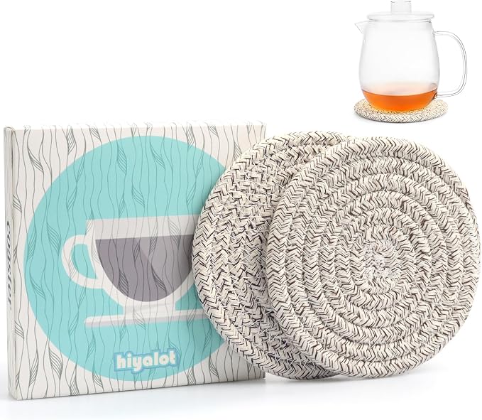 Large 4.8" Cotton Coasters for Drinks Set of 2 by HIYALOT
