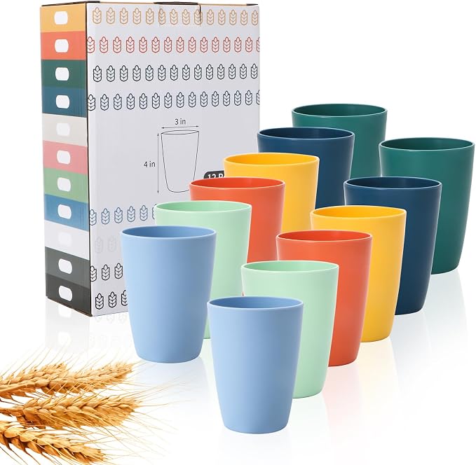 Lazycorner Wheat Straw Cup 12 Pcs Drinking Glasses Unbreakable Drinking Cup by Lazycorner