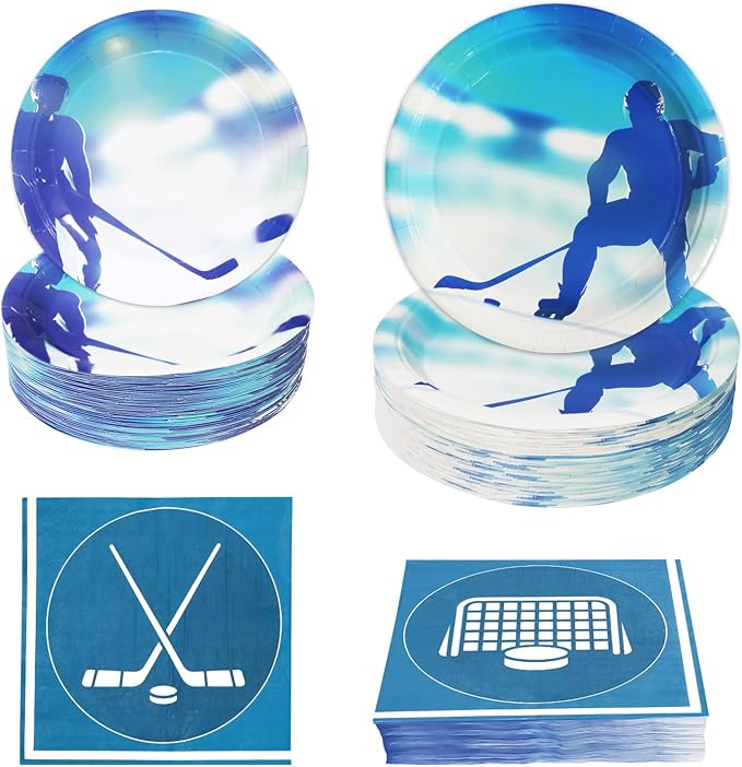 180Pcs Ice Hockey Party Supplies Paper Plates and Napkins Serve 60 | Disposable by Hpscdyo