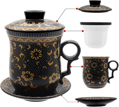 Porcelain Tea Cup with Infuser Lid and Saucer Sets by Unknown