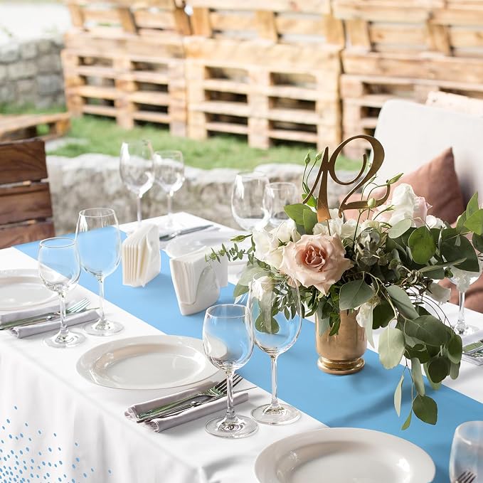 MASHAN 3Pcs White and Light Blue Tablecloth Party Decorations, Plastic White - Image 5