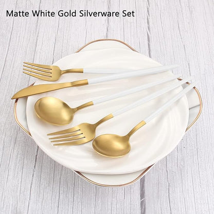 VANVRO Matte White Gold Silverware Set, 20-Piece Stainless Steel Flatware Set - Image 3