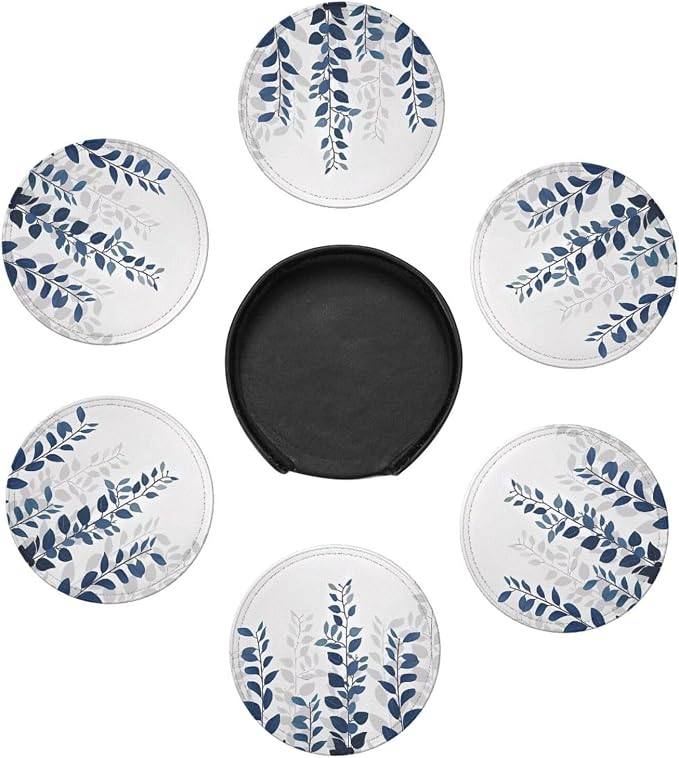 6 Pcs Blue Eucalyptus Leather Coasters - Image 7
