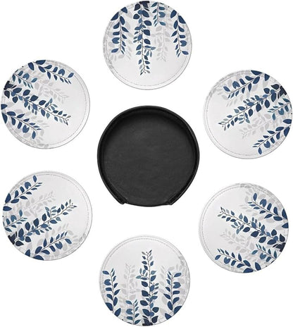 6 Pcs Blue Eucalyptus Leather Coasters - Image 7