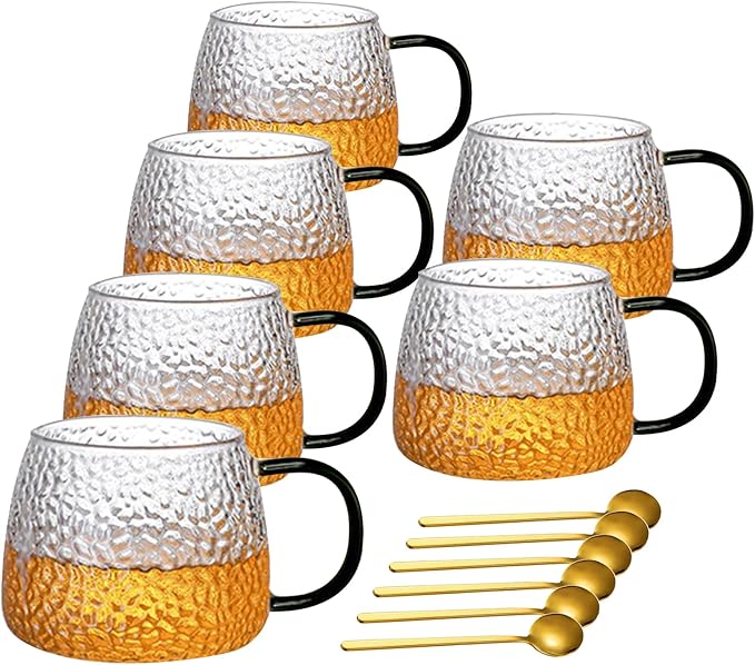 Viovian 15oz Vintage Glass Coffee Mugs Set of 6 Coffee Cups by Viovian