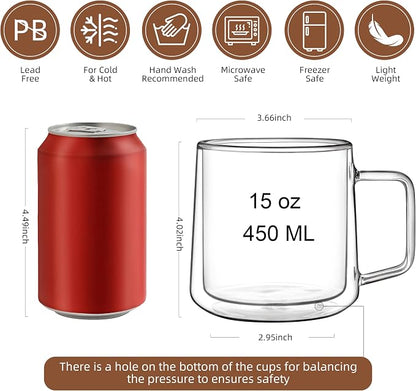 CNGLASS 15oz Double Walled Glass Coffee Mugs, Large Insulated Glass Mugs - Image 2