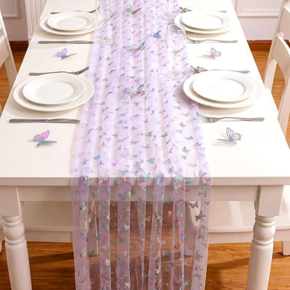 4 Pcs Iridescent Butterfly Table Runner 29 x 70 Inch Purple Glitter Gradient - Image 5
