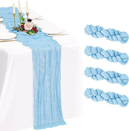 4 Pack Cheesecloth Table Runner 10FT Baby Blue Table Runner Light Blue Boho by Showgeous