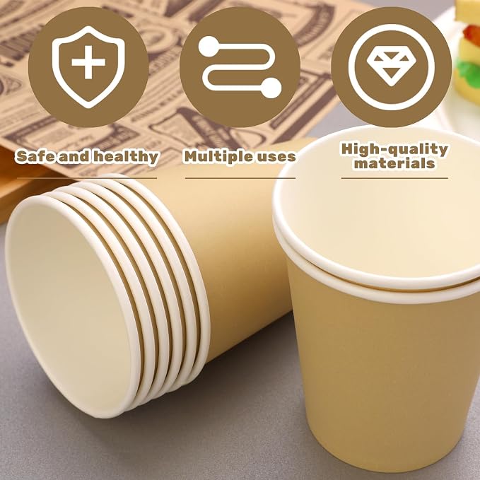 50 Pack 8 Oz Disposable Paper Cups, Khaki Paper Coffee Cups | Hot Coffee Cups - Image 3