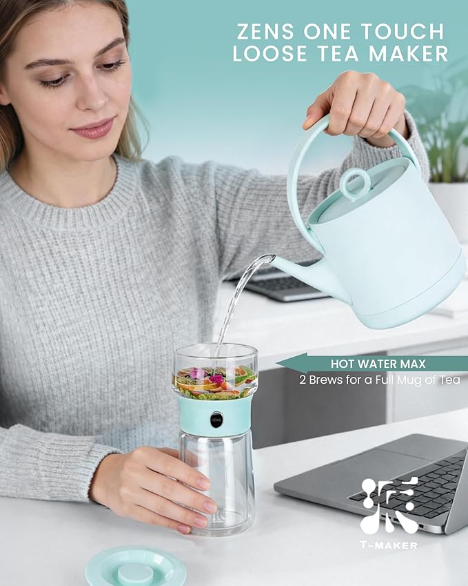 ZENS Modern Glass Infuser Teapot, One Touch Tea Release Loose Tea Maker | Loose - Image 6