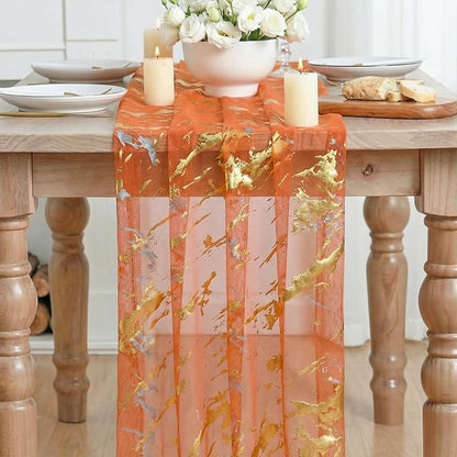 Artoid Mode Marble Pattern Orange Gauze Table Runner 10FT, Glitter Metallic - Image 2