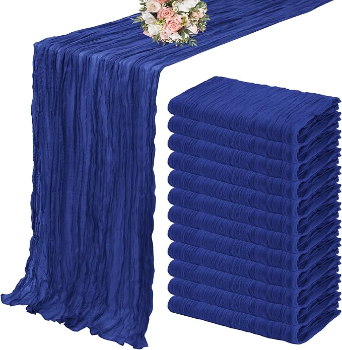 YMHPRIDE 12 Pack Cheesecloth Table Runner 35x120in Royal Blue Table Runner | by YMHPRIDE