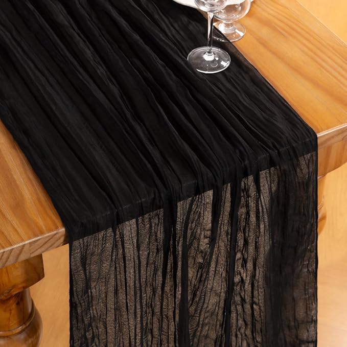DeZerlor Black Cheesecloth Table Runners 2 Pack Halloween Runners | 120Inches - Image 2