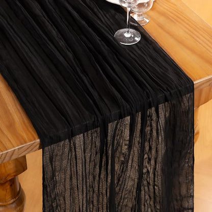 DeZerlor Black Cheesecloth Table Runners 2 Pack Halloween Runners | 120Inches - Image 2