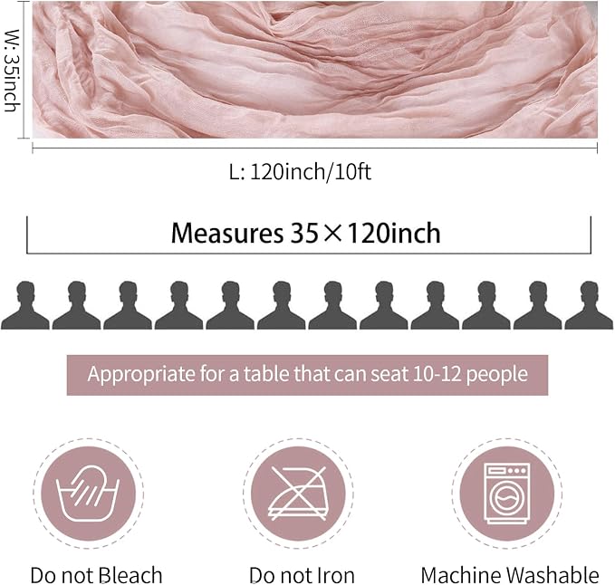 3 Pack Dusty Pink Cheesecloth Table Runner 35x120inch, 10FT Spring Summer Gauze - Image 6