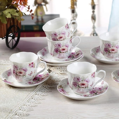 GuangYang 7 oz Porcelain Tea Cups and Saucers set of 6 - Image 6