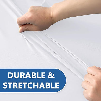 Spandex Table Cloths for 8 Foot Rectangle Tables-6 Pack Fitted Stretch White Table Covers-Elastic Folding Tablecloths for Party, Vendor Booth Display, Banquet Buffet Event, Craft Trade Show