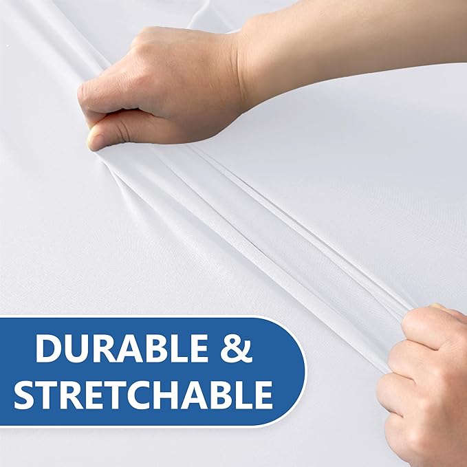 Table Cover for 6 foot Rectangle Tables-8 Pack White Fitted Stretch Tablecloth-Elastic Spandex 6ft Folding Tablecloths for Party, Vendor Booth Display, Banquet Buffet Event, Craft Trade Show