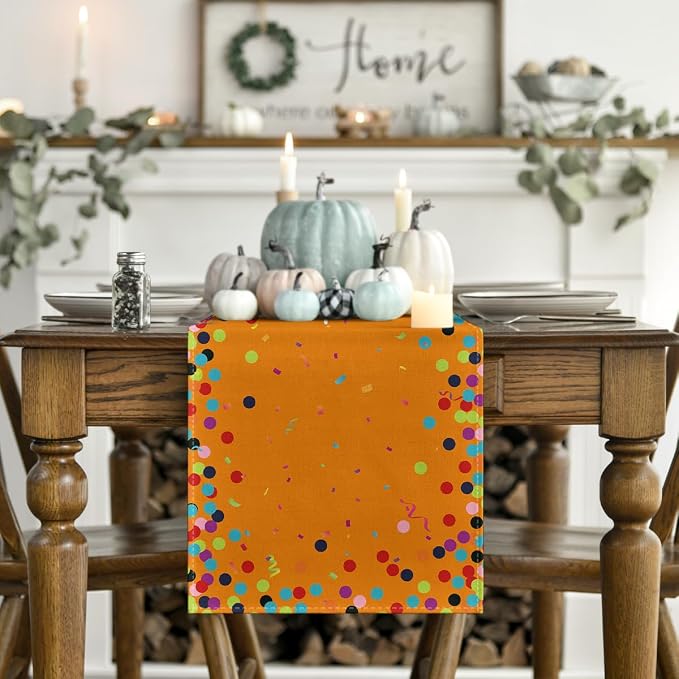 Artoid Mode Polka Dot Orange Happy Birthday Table Runner, Seasonal Fall - Image 2