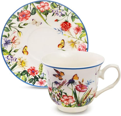 Tea Cups and Saucers, 8 OZ Wildflower Porcelain Tea Cup by Unknown