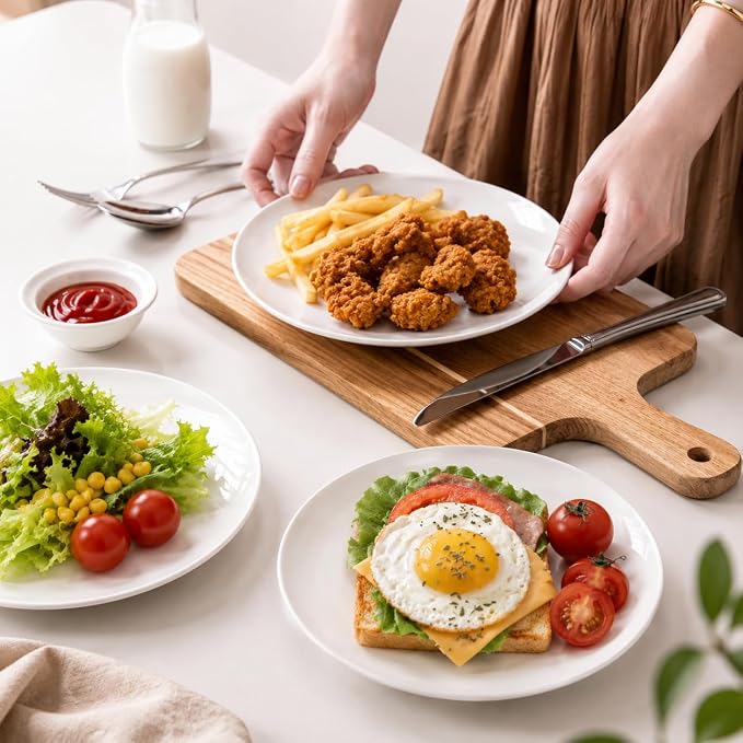 White Salad Plates Set of 6, 8.5 Inch Ceramic Plates – White Porcelain - Image 8