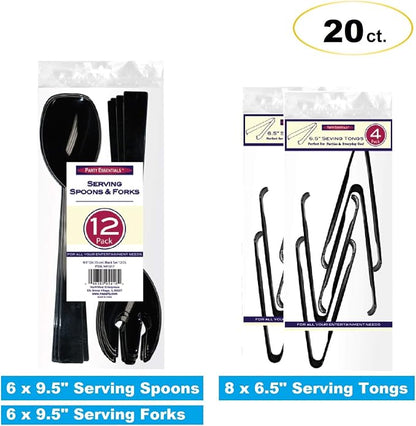 Party Essentials Plastic Party Buffet Serving Utensils Kit, Spoons/Forks/Tongs - Image 2