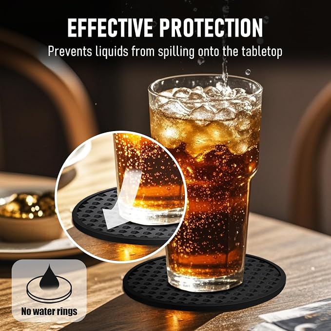 Silicone Coasters 6 Pack with Holder, Non-Slip Non-Stick Heat Resistant Cup Mat - Image 4