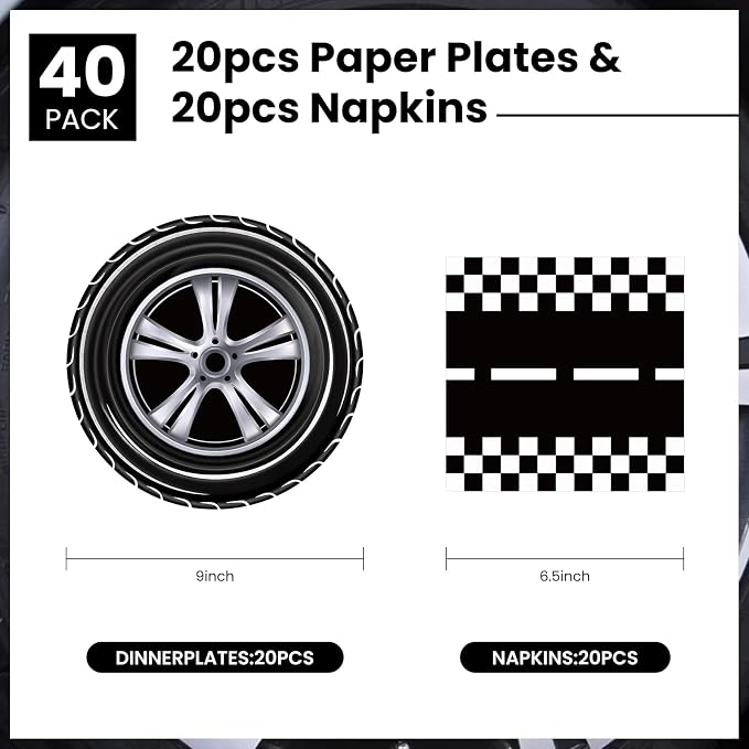 40 Pcs Race Car Plates and Napkins Tableware Set Party Supplies | Race Car - Image 2