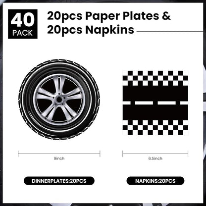40 Pcs Race Car Plates and Napkins Tableware Set Party Supplies | Race Car - Image 2