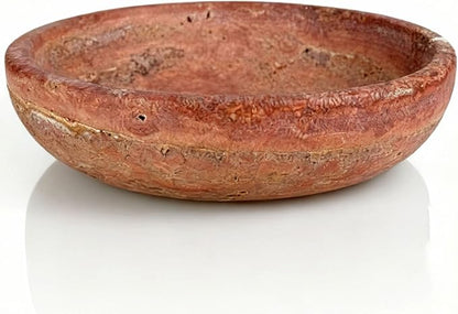 Red Travertine Bowl, 7.8" Natural Stone Centerpiece for Bohemian Entryway & Office Desk Home Decor, Handmade Decorative Key Fruit Bowl, Earth Tone Jewelry Dish, Vibrant Tabletop Art