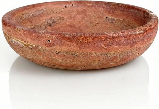 Red Travertine Bowl, 7.8" Natural Stone Centerpiece for Bohemian Entryway & Office Desk Home Decor, Handmade Decorative Key Fruit Bowl, Earth Tone Jewelry Dish, Vibrant Tabletop Art