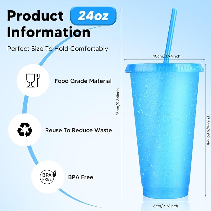 24 Pack Plastic Tumblers with Lids and Straws, Reusable Colorful Cups - Image 2