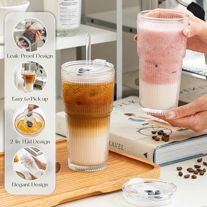 KEMORELA 20oz Ribbed&Floral Iced Coffee Cups - Image 4