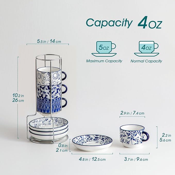 vancasso 4 OZ Porcelain Espresso Cups Set of 4, Stackable Cappuccino Cups | - Image 2