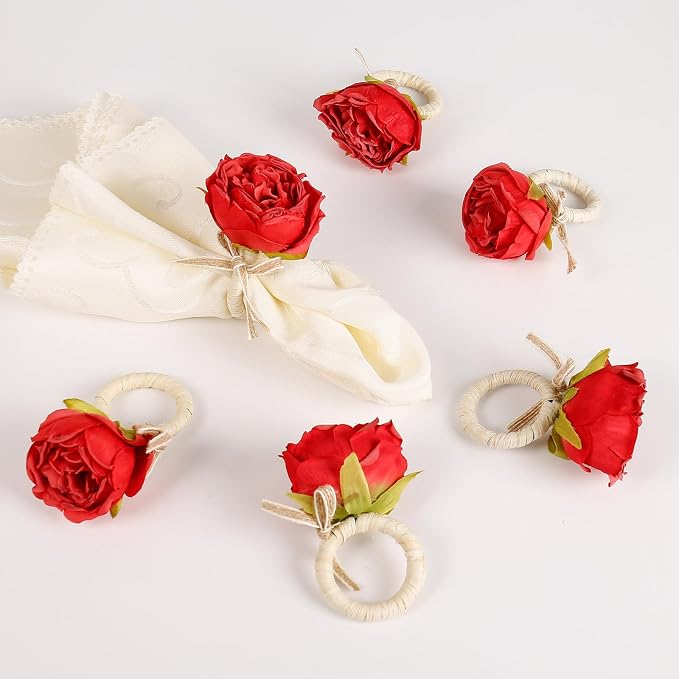 Handmade Flower Napkin Rings Set of 6, Valentine's, Thanksgiving Table by FEKIDO