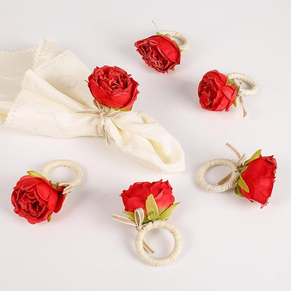 Handmade Flower Napkin Rings Set of 6, Valentine's, Thanksgiving Table by FEKIDO