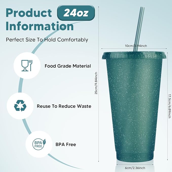 24 Pack Plastic Tumblers With Lids and Straws, Reusable Colorful Cups - Image 2